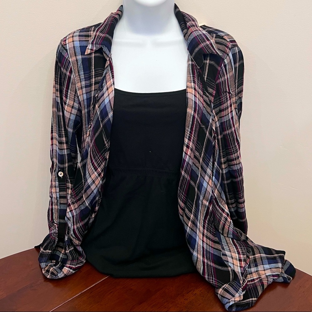 Hem & Thread Boho Flannel Cardigan Jacket with Lace Back sweater